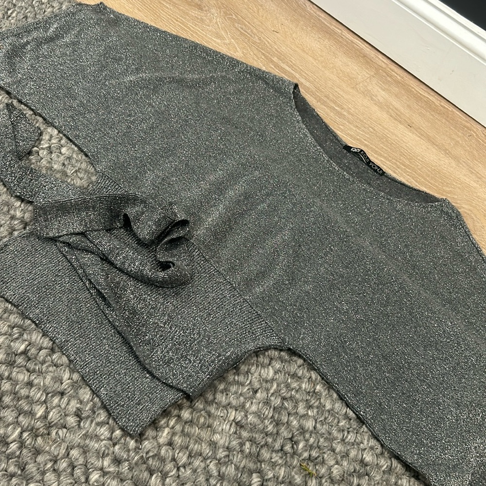 Koji Yohji Silver Knit Tie Waist Blouse Size M